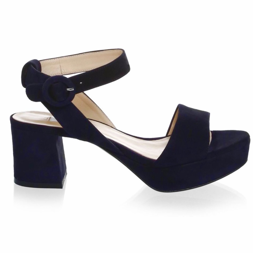 L.K. Bennett Alie Navy Blue Suede Heel Sandal